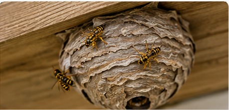 Wasp nest under a protected structure